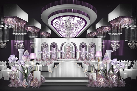 紫色白色法式高端婚礼设计婚庆效果图背景方案素材psd源文件-婚礼素材网
