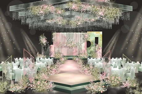 绿色粉色水彩背景小清新小众婚礼设计婚庆效果图方案素材psd-婚礼素材网
