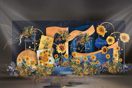 梵高星空向日葵蓝色橙色婚礼设计稿效果图素材底纹花艺背景psd-婚礼素材网