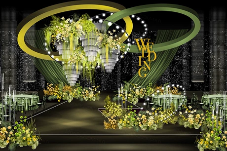 绿色布艺水晶小众风格婚礼设计舞台战区效果图素材psd源文件-婚礼素材网