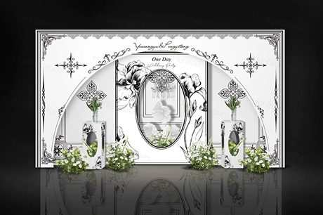 黑白色法式简约高端小香风婚礼设计效果图背景方案素材psd-婚礼素材网
