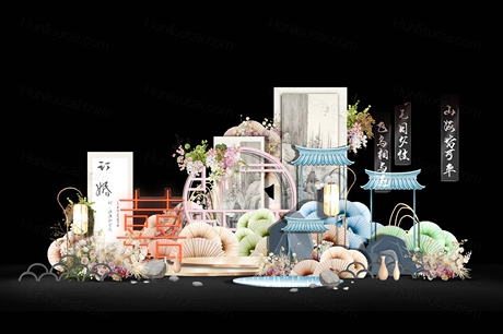 现代创意小众国潮风格婚礼设计订婚宴背景设计效果图素材psd-婚礼素材网