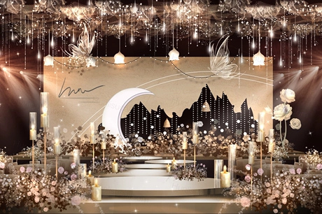 小红书同款香槟色奶茶色月亮城堡主题婚礼效果图psd分层制作文件-婚礼素材网