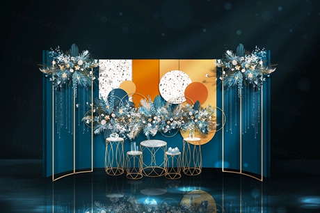 蓝色简约高端泰式婚礼设计婚庆效果图舞台展示区背景素材psd-婚礼素材网
