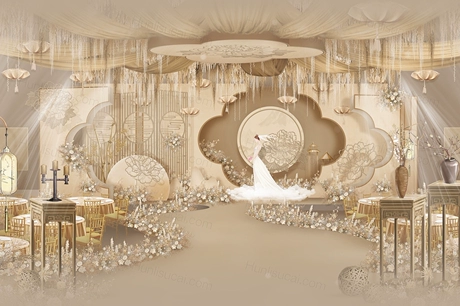 深香槟色褐色古典中式婚礼设计效果图背景方案素材psd源文件-婚礼素材网