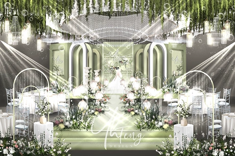 牛油果绿高端简约法式风格婚礼设计婚庆效果图背景素材psd-婚礼素材网