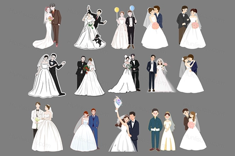 15套漫画手绘新郎新娘人物情侣头像订婚礼海报指示迎宾牌设计素材-婚礼素材网