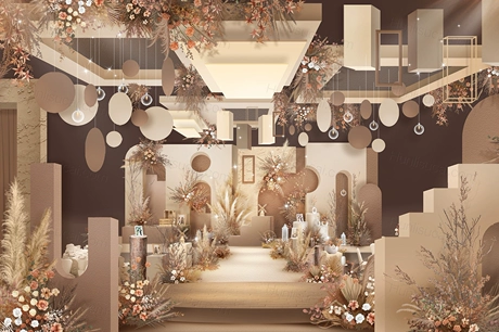 奶茶色浅咖色香槟色高端泰式乡村风高端婚礼设计婚庆效果图素材-婚礼素材网