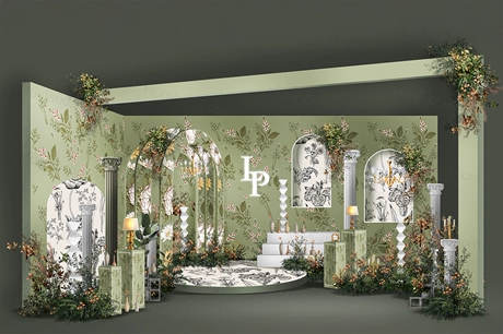 绿色碎花背景法式庄园宫廷风格高端婚礼设计效果图素材psd-婚礼素材网