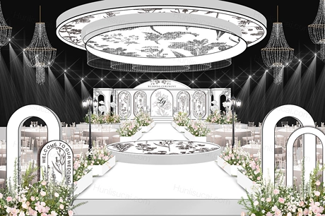 黑白色小香风法式婚礼设计高端时尚婚礼设计效果图素材psd-婚礼素材网