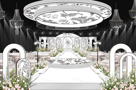 黑白色小香风法式婚礼设计高端时尚婚礼设计效果图素材psd-婚礼素材网