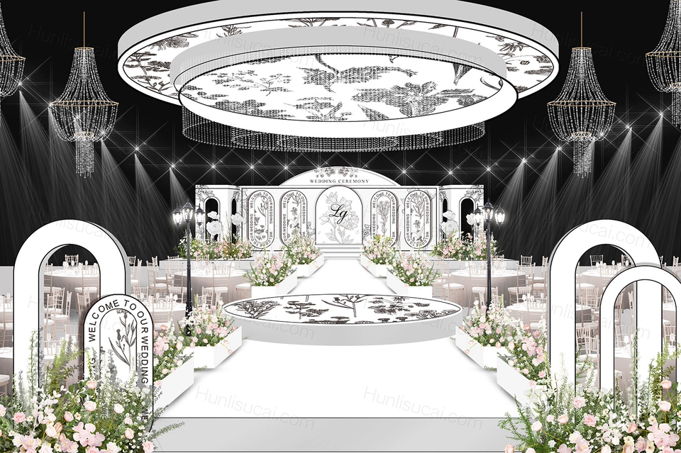 黑白色小香风法式婚礼设计高端时尚婚礼设计效果图素材psd-婚礼素材网