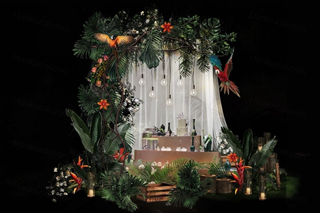 雪山森系绿色婚礼大气吊顶手绘效果图舞台合影吊顶甜品台psd文件-婚礼素材网