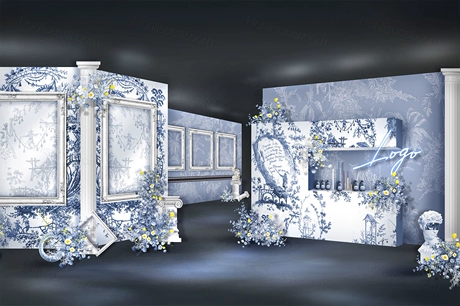 浅蓝色白色法式庄园婚礼设计效果图背景方案喷绘素材psd源文件-婚礼素材网