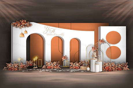 橘色白色橙色泰式INS简约西式婚礼设计婚庆效果图背景素材-婚礼素材网