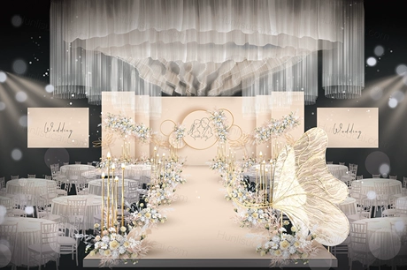 香槟色INS简约风格高端婚礼设计婚庆效果图背景布置喷绘素材-婚礼素材网