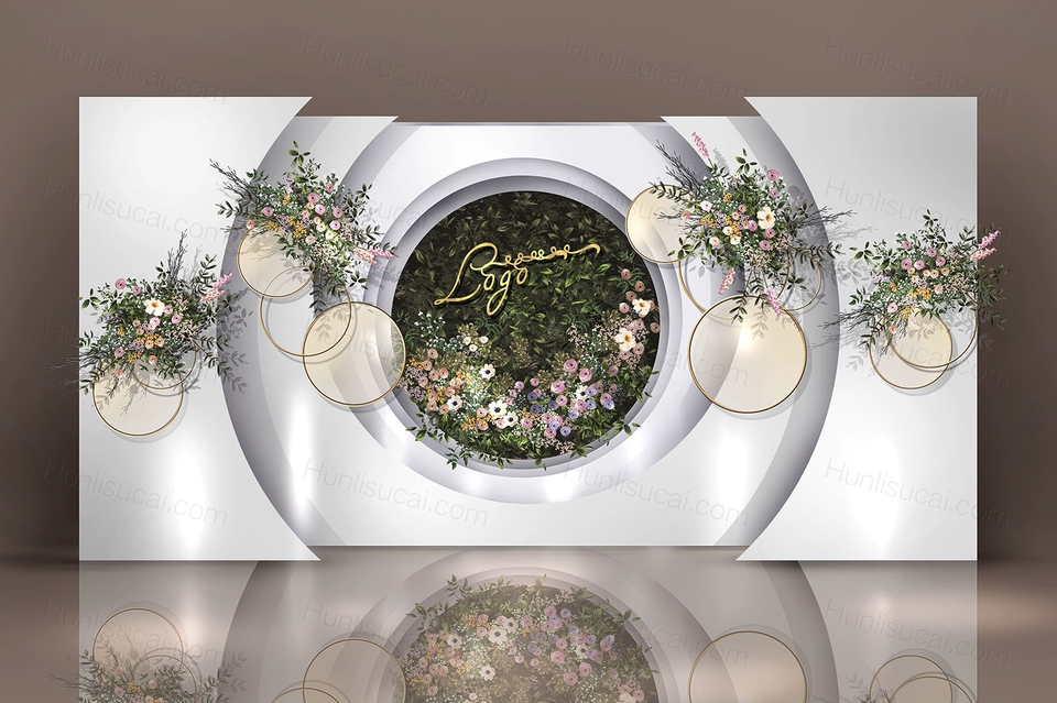 白色创意韩式高端植物背景墙婚礼设计婚庆效果图背景素材psd-婚礼素材网