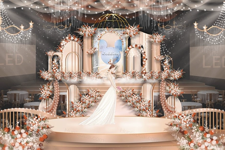 香槟色米奇婚礼设计婚庆效果图背景方案设计素材psd源文件-婚礼素材网