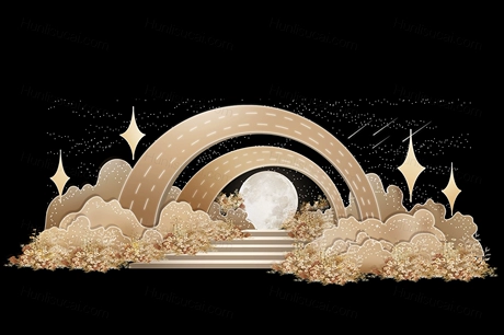 香槟色星空主题半圆背景高端大气婚礼设计效果图设计素材psd-婚礼素材网