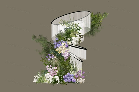 白绿紫色线帘花艺婚礼道具婚礼手绘花艺psd分层设计素材效果图-婚礼素材网