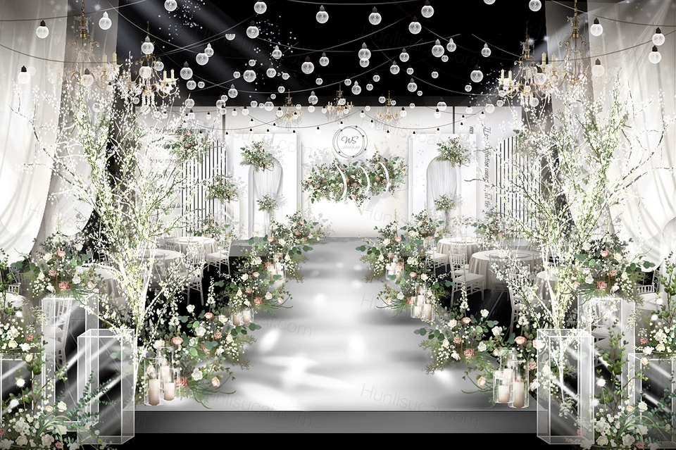白色简约高级感韩式简洁婚礼设计婚庆效果图背景方案psd素材-婚礼素材网