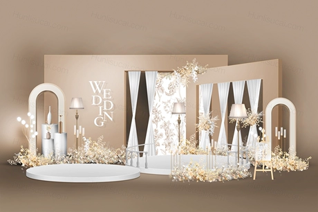 奶咖色高端简约法式拱门婚礼设计效果图背景方案素材psd源文件-婚礼素材网