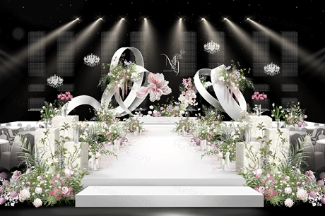 小红书同款粉紫色小众婚礼弧度自然曲线婚礼效果图背景素材psd-婚礼素材网