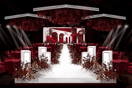 红白色大气高端婚礼效果图设计PSD素材手绘吊顶道具分层素材-婚礼素材网