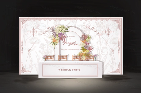 粉色浪漫温馨法式小香风婚礼设计舞台效果图背景素材psd源文件-婚礼素材网