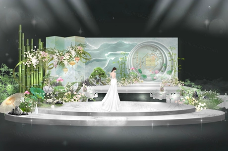 绿色江南风格荷花荷叶新中式婚礼设计效果图素材psd源文件-婚礼素材网