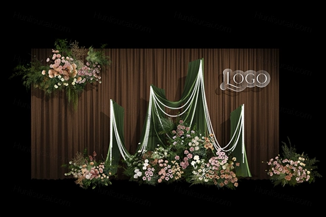 咖色棕色泰式布艺小众婚礼设计展示区迎宾区效果图素材psd-婚礼素材网