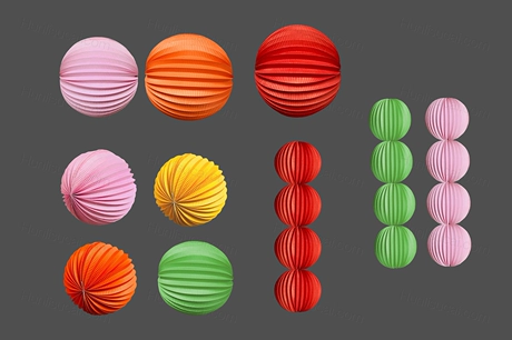 新中式粉红绿色纸灯笼婚礼手绘道具手绘psd设计素材效果图-婚礼素材网