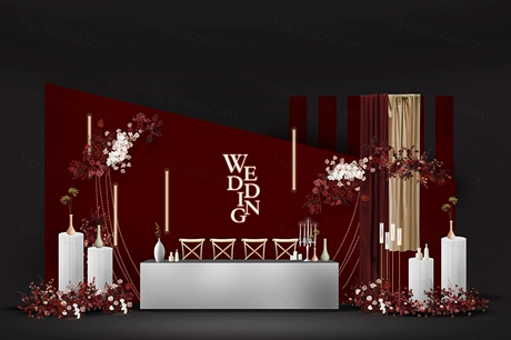 红色香槟色喜庆中国风新中式传统古典婚礼设计效果图背景素材-婚礼素材网
