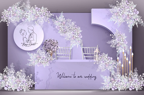 紫色大气高端小众创意婚礼设计婚庆效果图背景方案素材psd-婚礼素材网