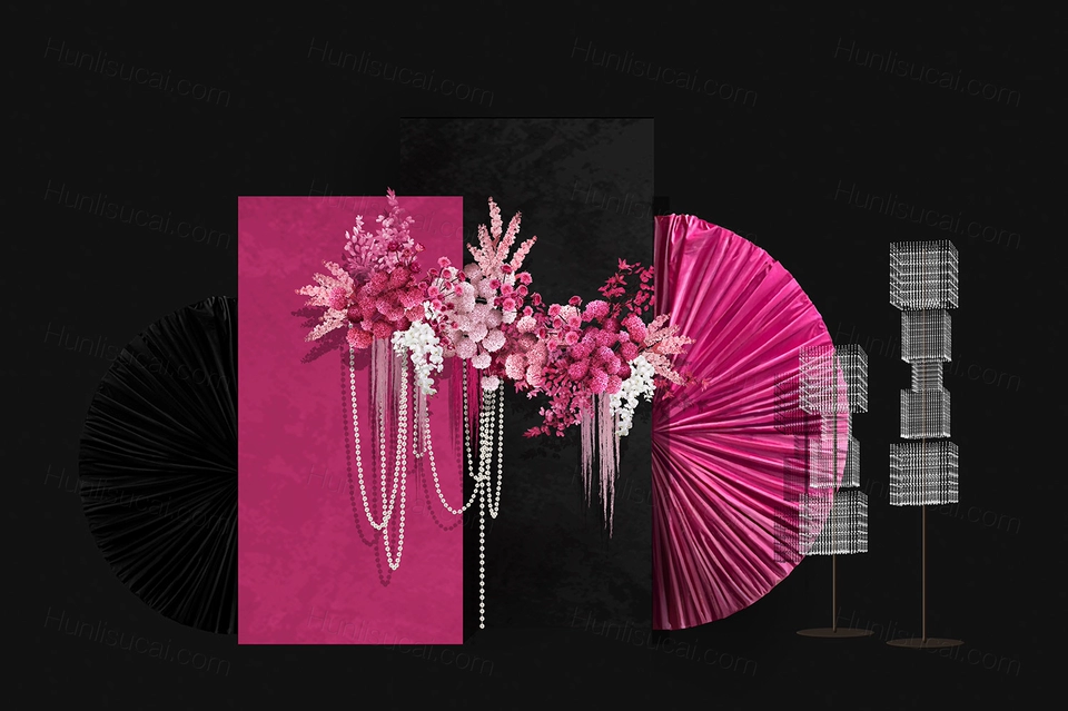 枚红色黑色水晶布艺小众婚礼设计效果图舞台展示区签到素材psd-婚礼素材网
