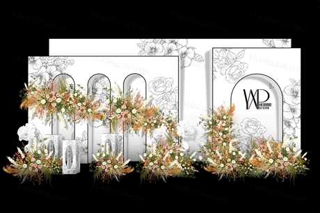 灰白色法式小香风婚礼设计效果图背景方案素材psd源文件-婚礼素材网