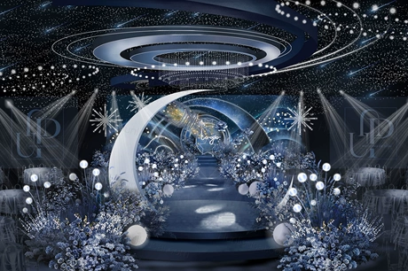 蓝色星空梦幻婚礼舞台效果图迎宾区背景素材psd源文件+制作文件-婚礼素材网