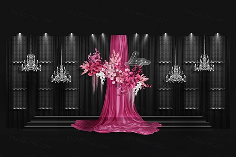 枚红色黑色水晶布艺小众婚礼设计效果图舞台展示区签到素材psd-婚礼素材网