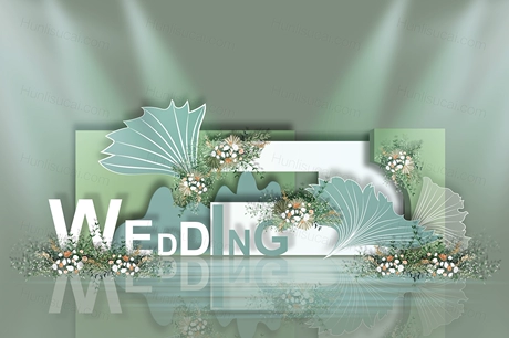 蓝色绿色白色叶子元素背景婚礼设计效果图素材psd源文件-婚礼素材网