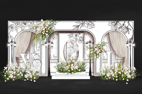 黑白色小香风法式婚礼设计高端时尚婚礼设计效果图素材psd-婚礼素材网