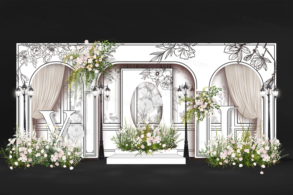 黑白色小香风法式婚礼设计高端时尚婚礼设计效果图素材psd-婚礼素材网
