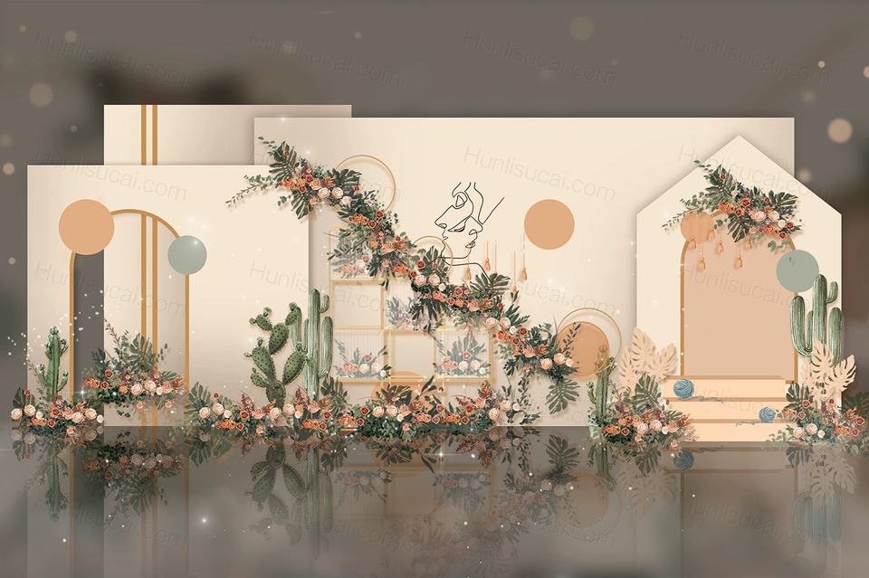 莫兰迪香槟色高端简约泰式婚礼设计婚庆效果图背景方案素材psd-婚礼素材网