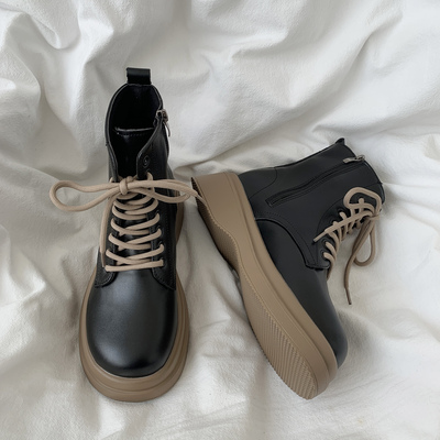 taobao agent Martens, demi-season black universal train model English style platform, low boots, 2022 collection, British style, fitted