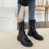 Black Martin boots female Inn Wind Han version 100 lap 2021 new spring autumn single slim middle cylinder short boot Chains