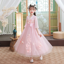 Childrens costume Hanfu girl summer dress Chinese style Tang Costume Princess dress 12-year-old girl Hanfu skirt fairy pink