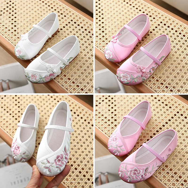 Hanfu girls old Beijing embroidered shoes children's cloth shoes Chinese style baby princess shoes students costume show shoes