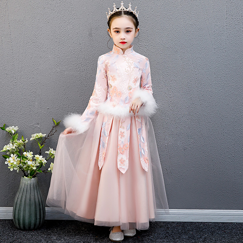 Chinese style girl's Chinese New Year Hanfu spring and summer children's ancient costume Tang suit spring New Year's greetings clothing thickened long-sleeved plus velvet