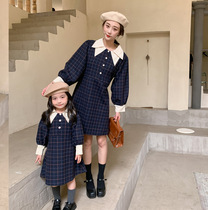 2021 new parent-child dress autumn French lapel small fragrant female Korean plaid dress fashionable skirt