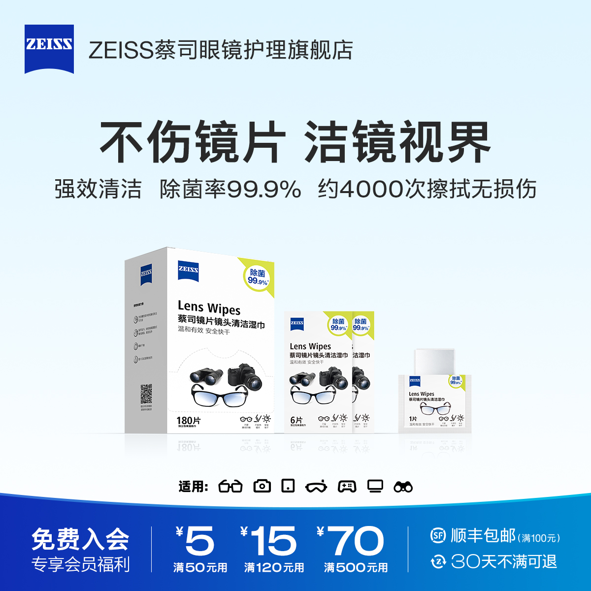 ZEISS ツァイスレンズクリーニングペーパー 192枚入り メガネ拭き レンズ用 使い捨て メガネクロス 専用