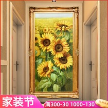 European hand-painted oil painting porch decorative painting pure hand-made aisle corridor vertical hanging painting modern sunflower flower painting